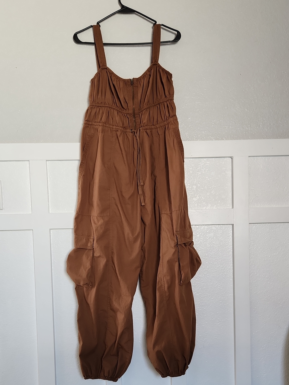 Lucky Brand Rust Brown Cargo Jumpsuit with Drawstring Waist
